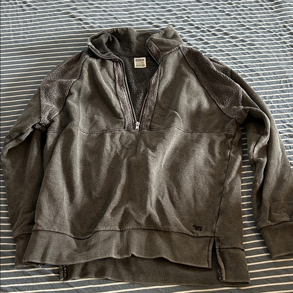 PINK Quarter-Zip Fleece Sweater - Charcoal